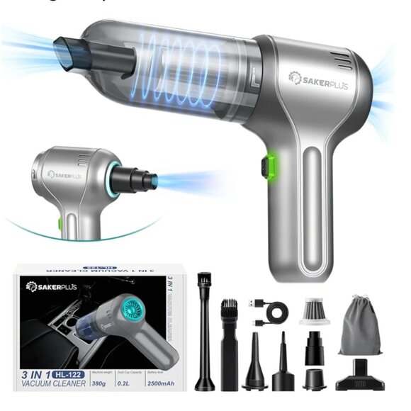 SAKER PLUS CAR VACUUM CLEANER-WIRELESS-HAND-HELD-BRUSHLESS MOTOR 3 IN 1 PORTABLE - Picture 1 of 15